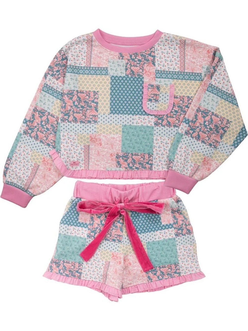 Simply Southern Quilted Pattern Ruffle Set , Shorts and Long Sleeve T-shirt set